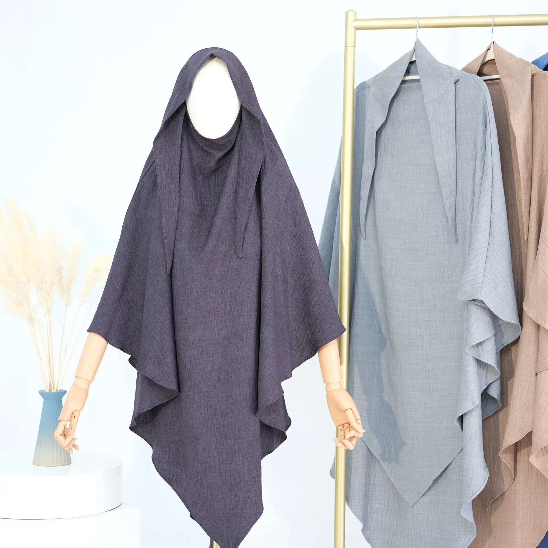 Three Layer Long Khimar Muslim Abaya Ramadan Prayer Garment Hijab Women Niqab Burka Islamic Turkey Eid Caftan Clothing Headscarf