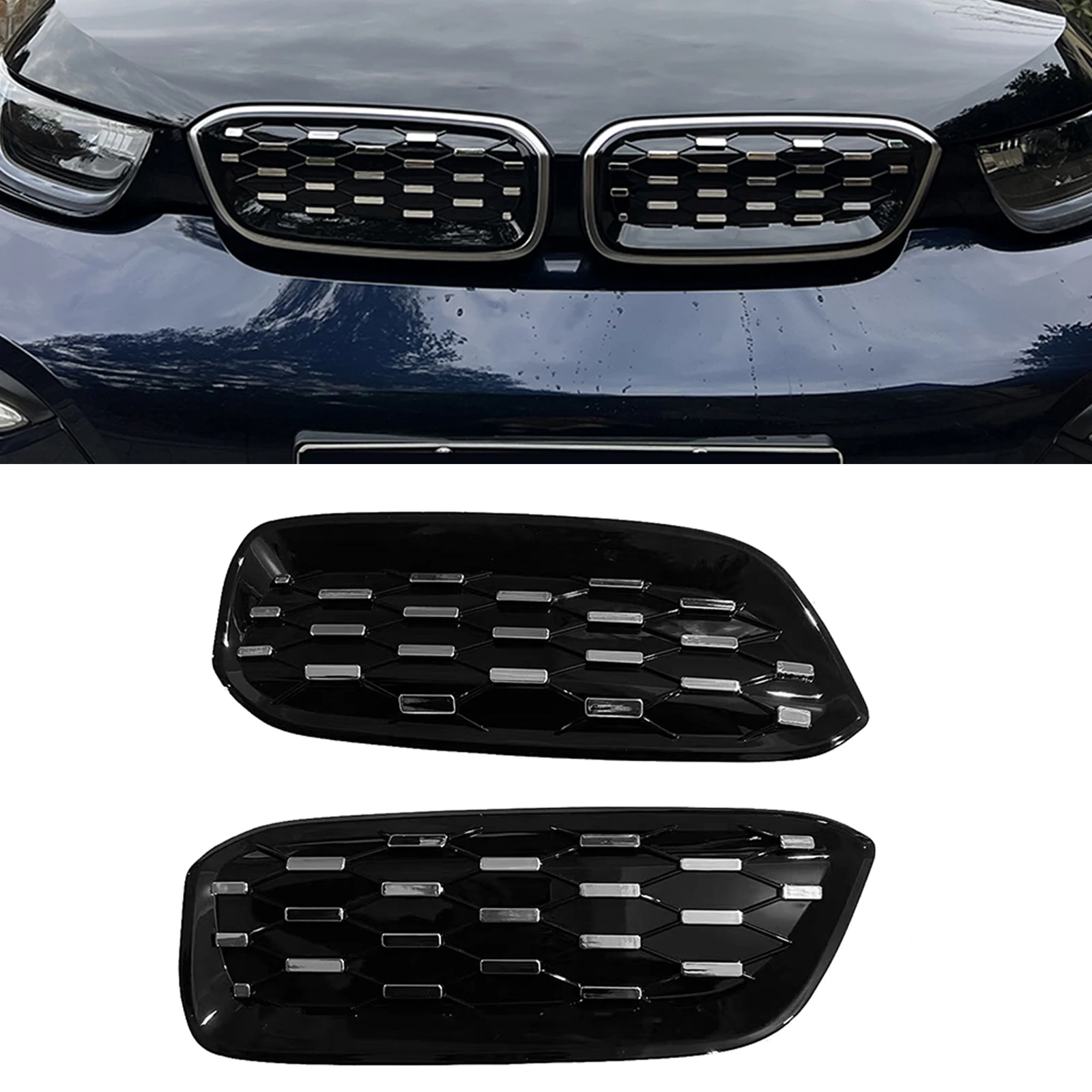 

2pcs Racing Grills Front Grille For BMW i3 I01 I01 LCI 2014 2015 2016 2017 2018 2019 2020 Upper Bumper Hood Mesh Cover Grid Kit