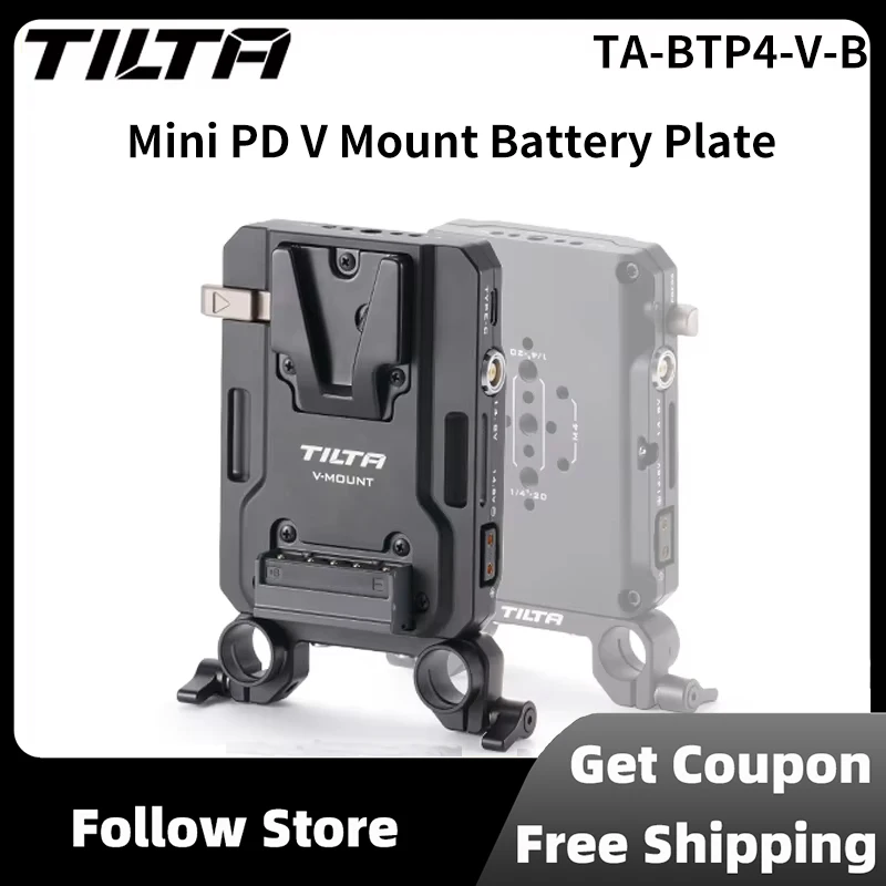 TILTA TA-BTP4-V-B Mini PD V Mount Battery Plate with USB-C P-Tap and 2-Pin Lemo V-shaped Buckle Universal Accessories