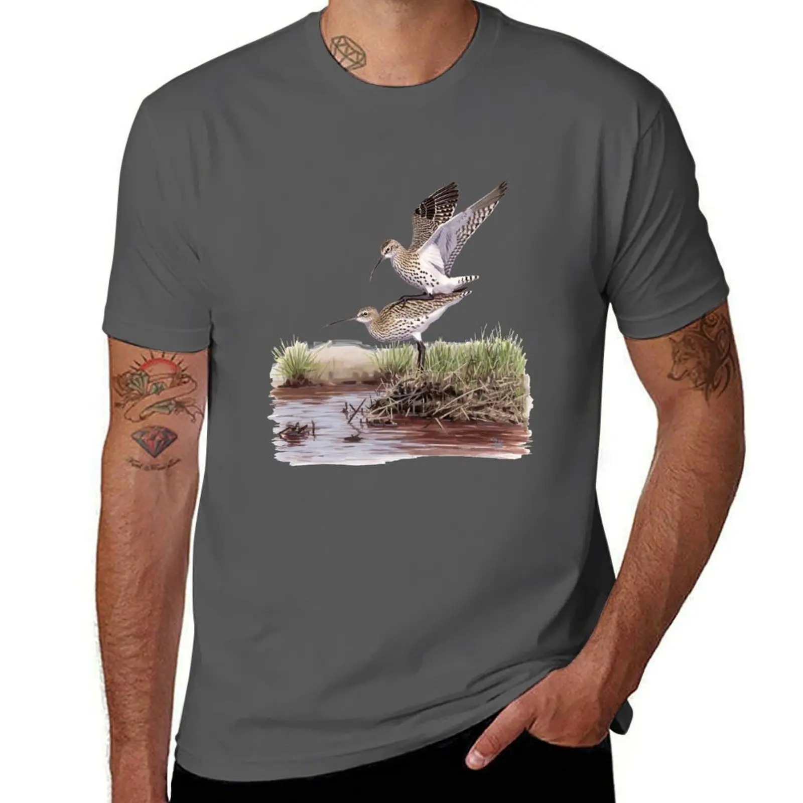 Slender-billed Curlew pair T-Shirt cotton tshirt 100% t shirts for man cotton t shirt for man T-Shirt