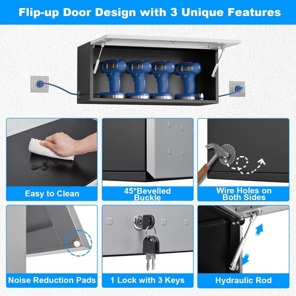 Гаражный шкаф для хранения вещей с откидной дверью, запираемый металлический настенный шкаф для гаража, настенный гаражный шкаф
