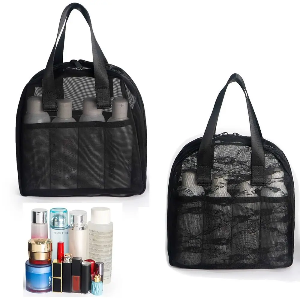 

Large Capacity Mesh Shower Bag Mesh/Lace Comfortable Handle Foldable Mesh Tote Quick Dry Visible Hanging Shower Organizer