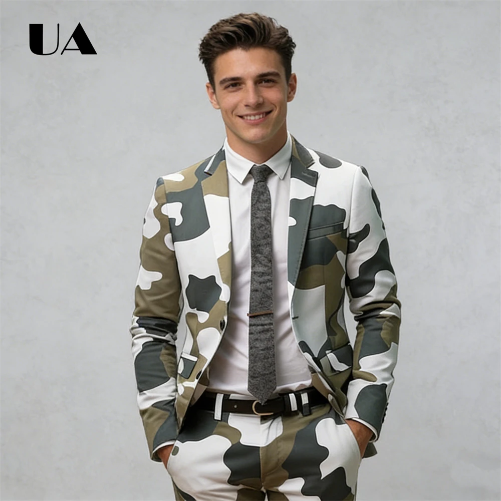 

ULBYANRY New Digital Printeing Suit Set with Jacket and Pants, Casual Smart Party Suit Attires XS-3XL Tuxedo Blazer Trousers