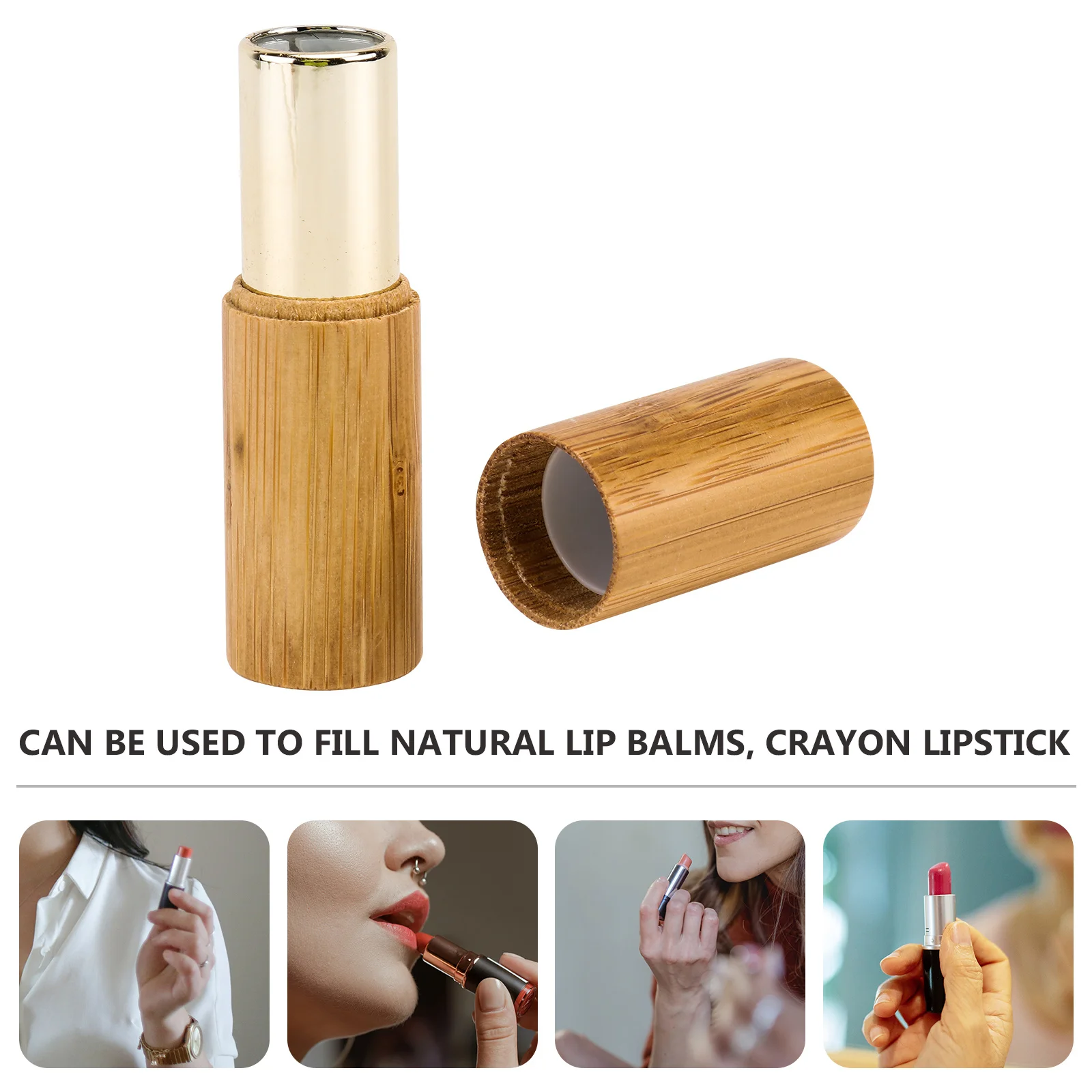 2 Stück Bambus-Lippenstift-Balsam-Röhren, leere DIY-Lipgloss-Behälter, rustikales Design für handgefertigte Lippenbalsam-Röhren, tragbare Lippenstift-Röhre