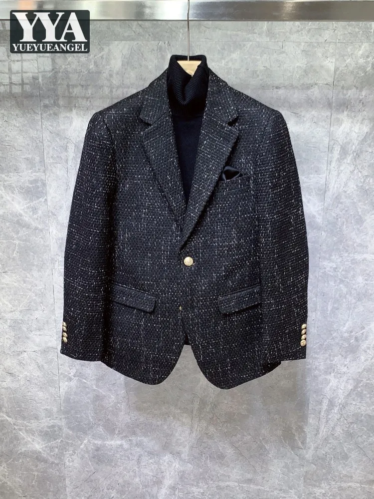 British Style Men Business Work Blazer Slim Fit Single Breasted Tweed Jacket Autumn Thick Suit Coat Vintage Office Blazer Tops