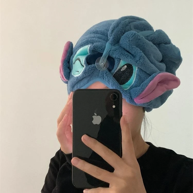 

Cute Stitch Dry Hair Cap for Women, New Thickened Coral Velvet Anime Headband, Home Quick Drying and Water Absorbing