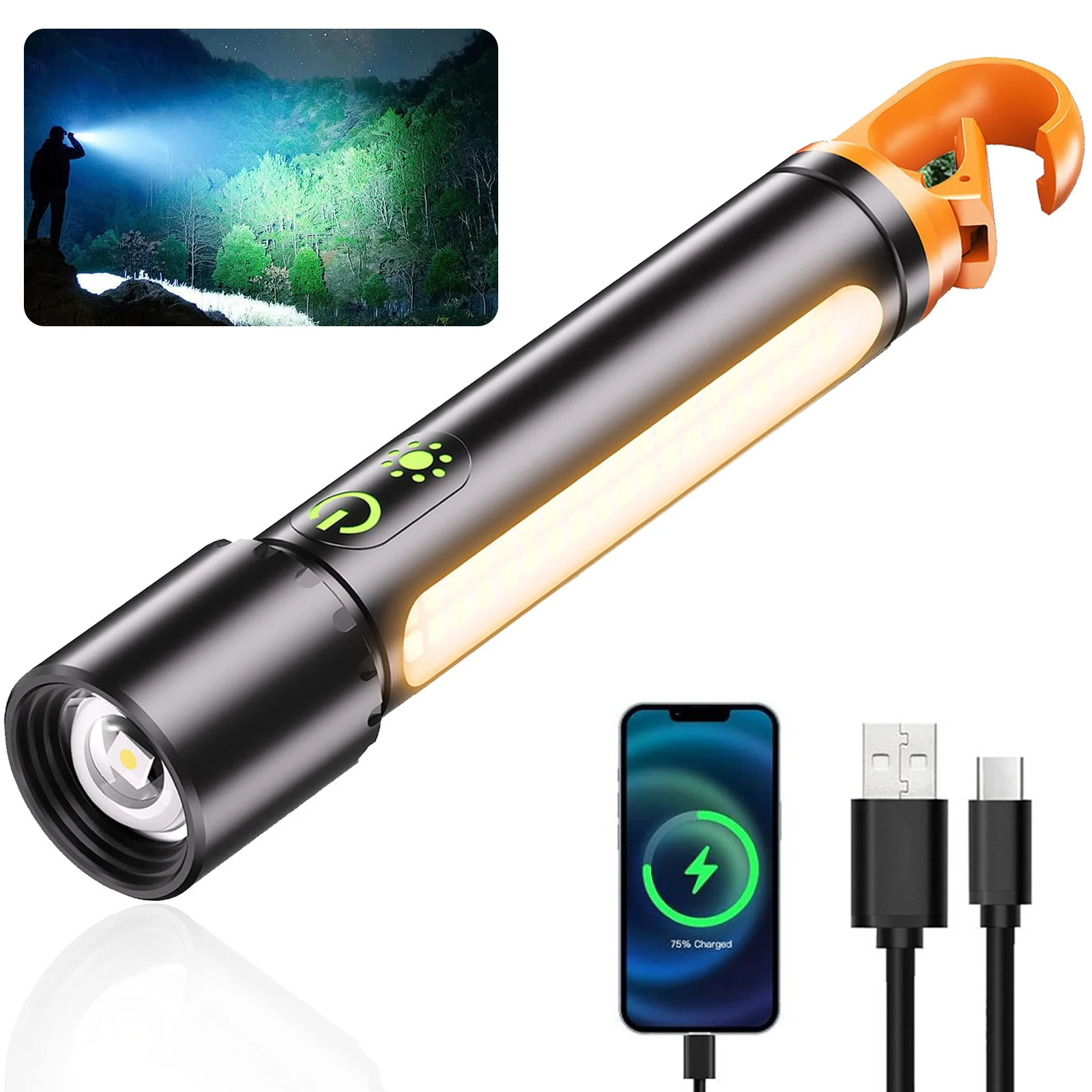 

1900LM Portable Rechargeable Flashlight, 4000mAh Power Bank, Zoomable Lantern With 9 Modes, Tactical Torch For Camping/Emergency