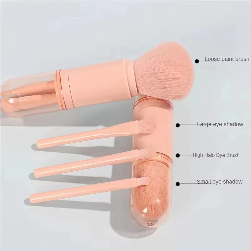 4in1 Travel Makeup Brushes Set Retractable Kabuki Brush and 3 Small Brushes For Eye With Soft Bistles Small Portable For Touchup