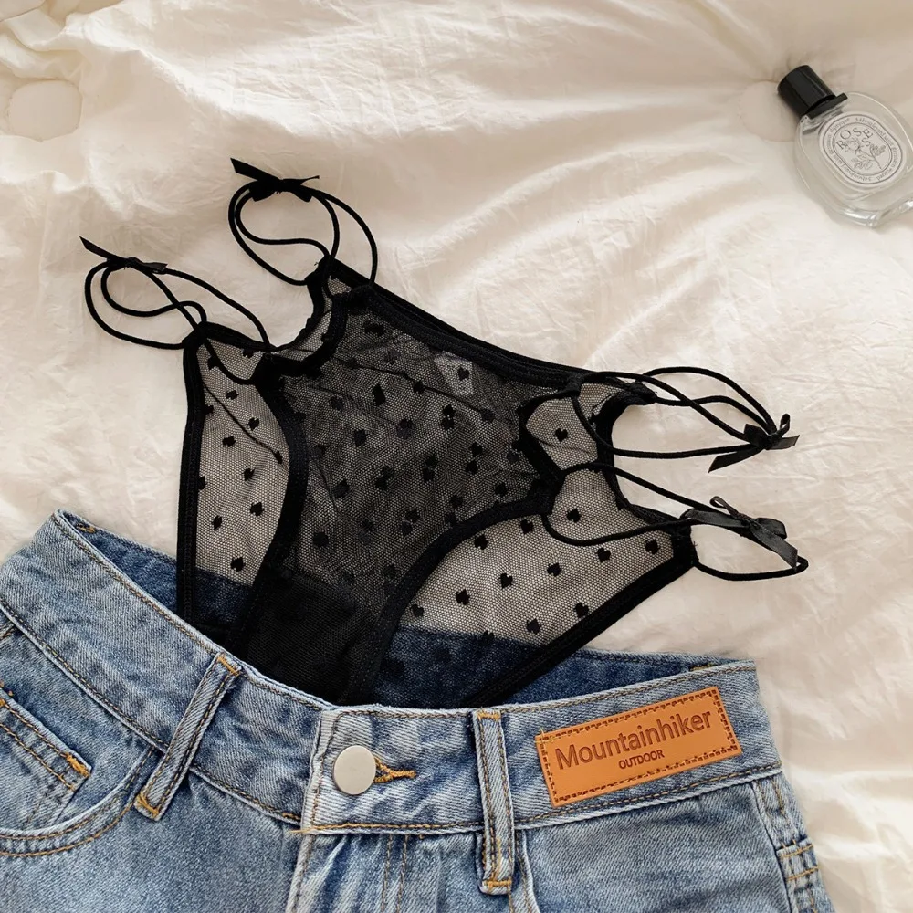 Red Ribbon Panties Women's Underwear New Sexy Lace Mesh Hollowed Out Summer Low Rise Women's Panties and Briefs труси жіночі