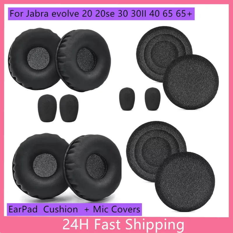 Couvre-microphones et coussinets d'oreille pour casques Jabra Evolve 20, 20se, 30, 30II, 40, 65, 65+ – Protection en mousse et éponge, capuchon de protection, coussinets d'oreille