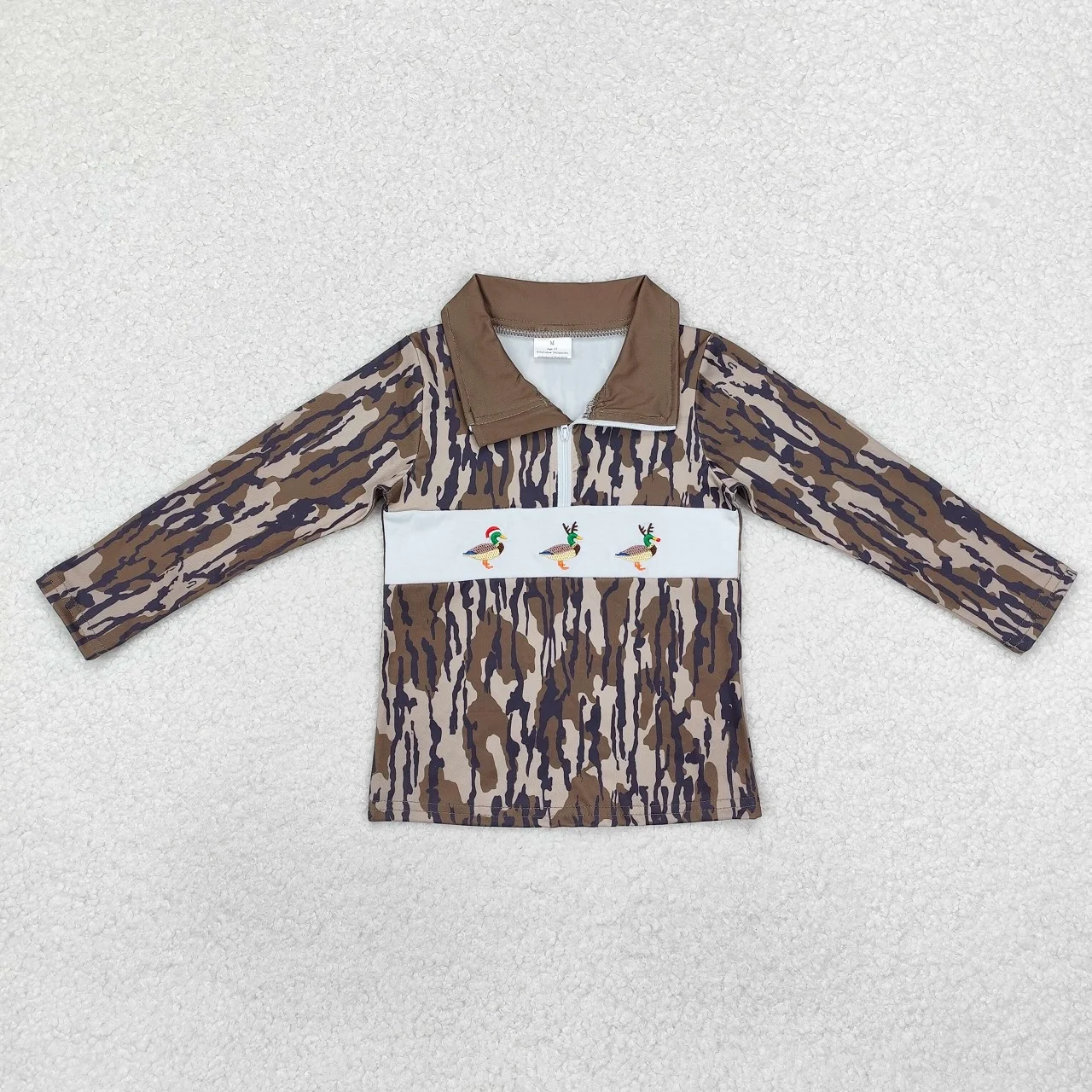 

Wholesale Children Long Sleeves Infant Zipper Camo Christmas Baby Boy Embroidery Duck Shirt Toddler Lapel Pullover Kids T-shirts