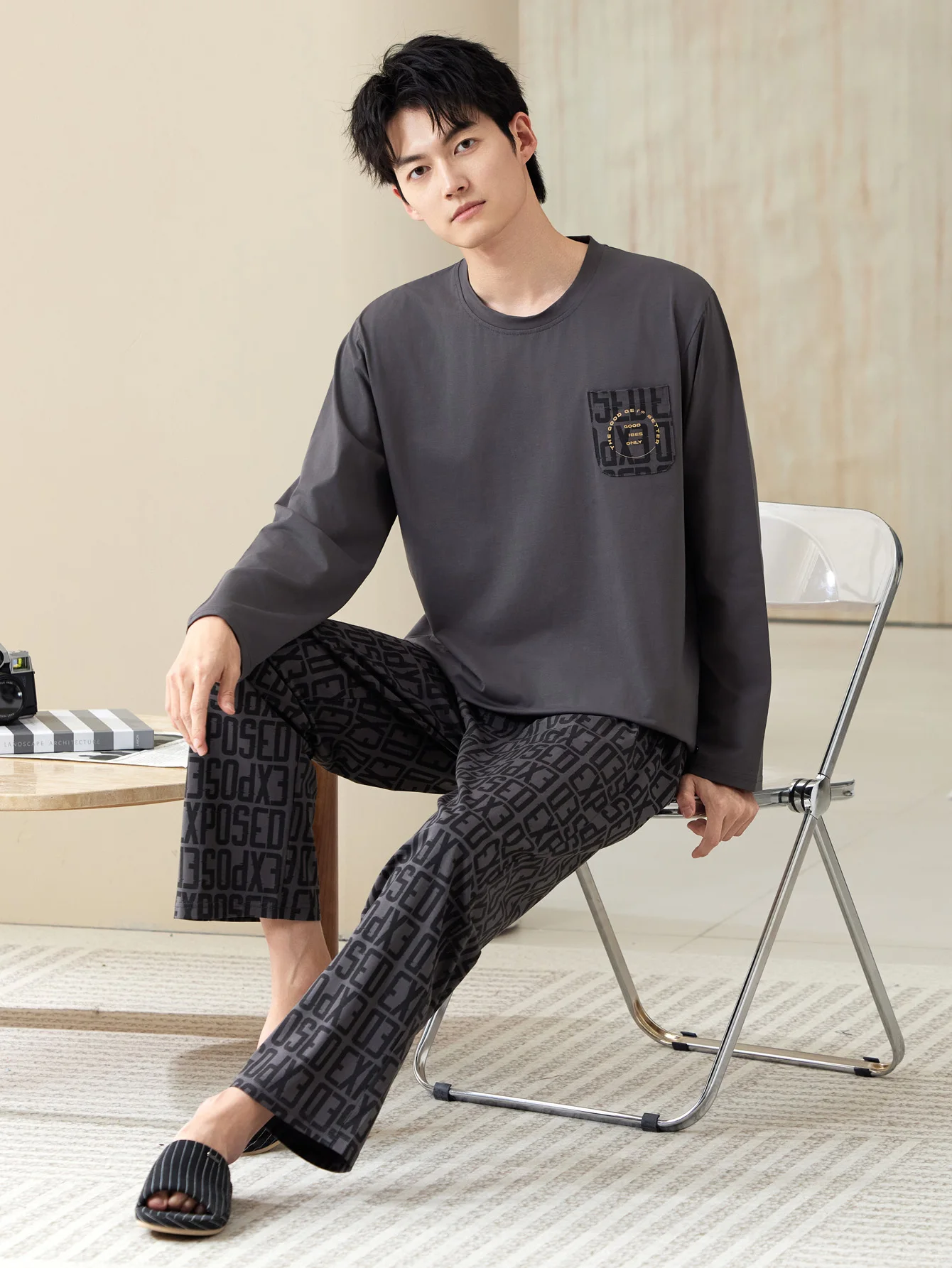 Męska piżama z długim rękawem, wykonana w 100% z bawełny, na cztery pory roku, w dużych rozmiarach, młodzieżowy komplet domowy z czystej bawełny zapewniający ciepło.