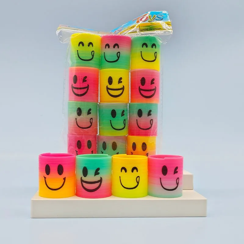 12pcs Rainbow Smile Magic Springs Circle Toys Treat Kid Happy Birthday Party Favor Children Goodie Bag Baby Shower Pinata Filler