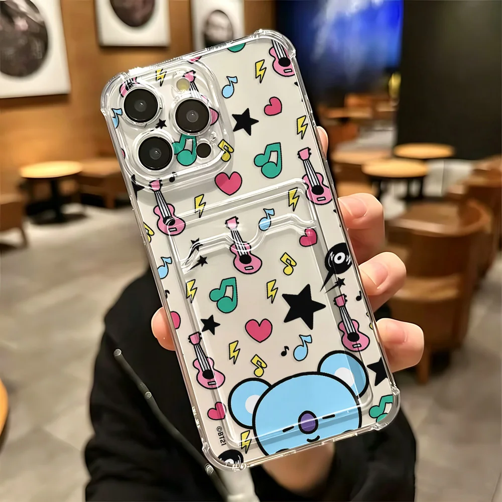 Cartoon B-BTS Card Hold Case For iPhone 17e 17 16e 16 15 14 13 12 11 Mini Pro Max X XR XSMax 7 8 Air Plus Anti-fall Clear Cover - view 4