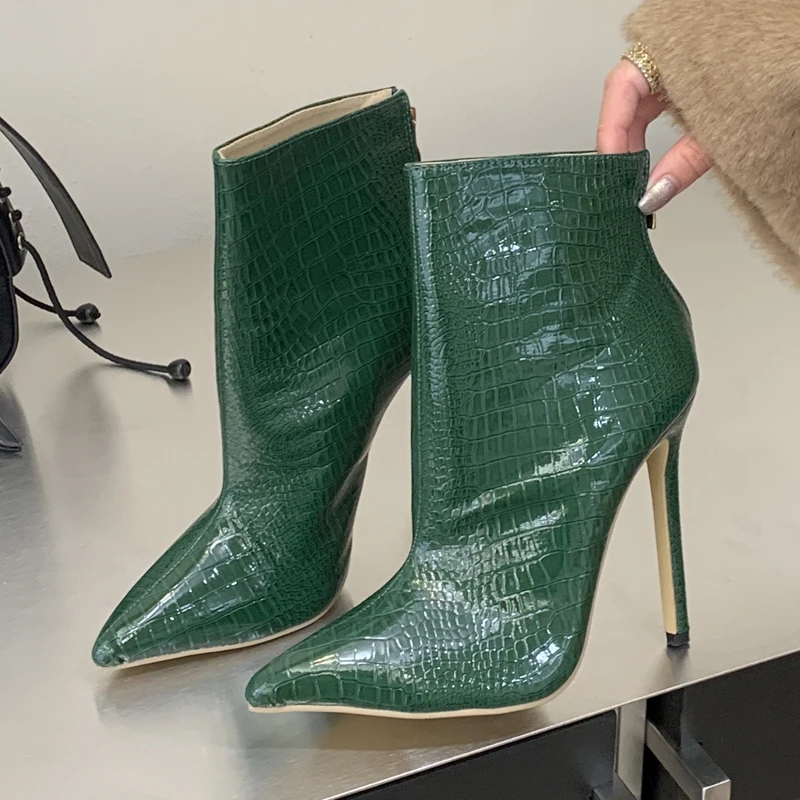

Eilyken Punk Style Snake Pattern Pointed Toe Woman Ankle Boots Shoes Spring Autumn Thin High Heels Zipper Shoes