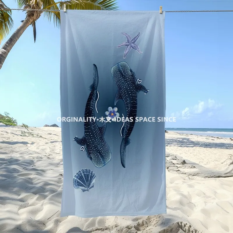 

Cute Whale Shark Beach Towel Patterned Sunscreen And Windproof Suitable For Swimming Pool Camping Travel