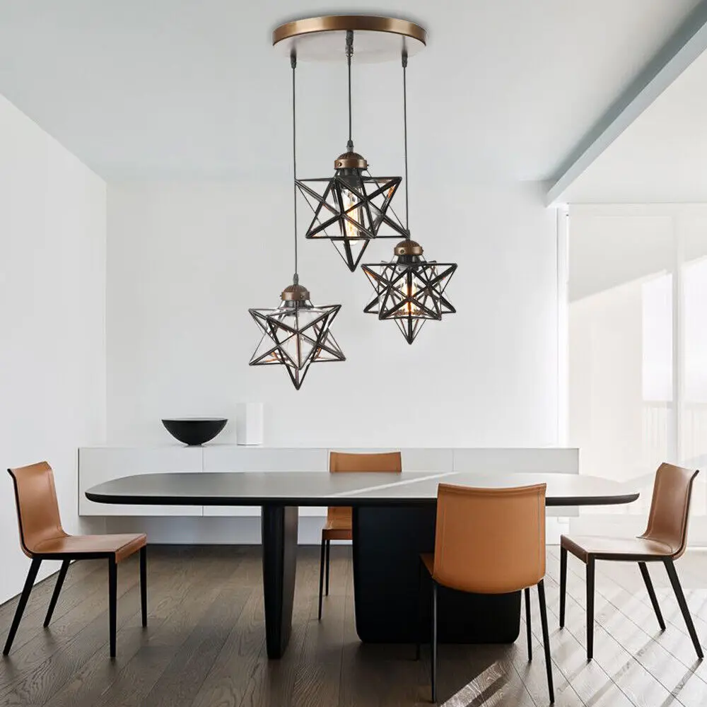 3-Light Moravian Star Glass จี้โคมไฟระย้าโคมไฟเพดานโมเดิร์นโคมไฟ
