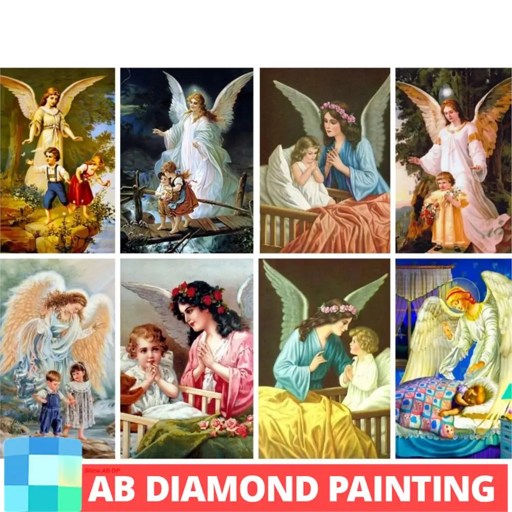AB Northern Lights Guardian Angel DIY Diamond Painting Square Embroidery Angel Child Cross Stitch Rhinestone Home Decorative
