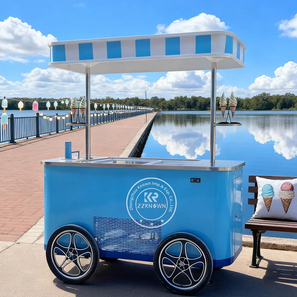 

Ice Cream Sales Display Freezer Mobile Ice Cream Cart & Van Hotdog Vendor with Stainless Steel and Insulated Compartments