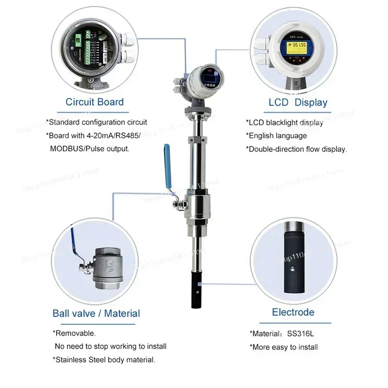 Insertion Electromagnetic Flow Meter, Corrosion Resistant High Precision Sewage Monitor