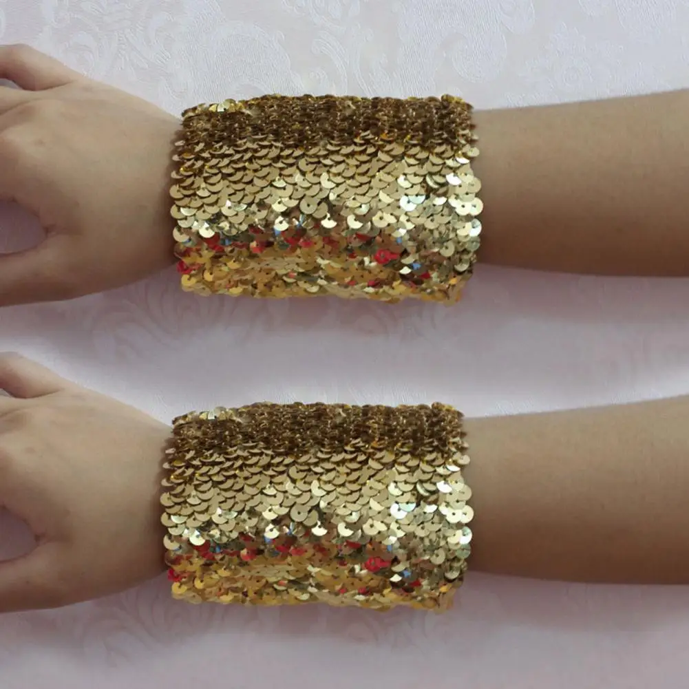 1 Pair Women Girls Shiny Sequins Bracelets Stretchy Sparkling Bracelet Cuffs Cosplay Dance Party Props Sequin Bangles 스팽글 팔찌