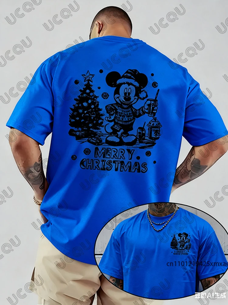 عيد ميلاد سعيد ديزني ميكي ماوس طباعة الرجال القطن تي شيرت 2026 صيف جديد قصير الأكمام تيز عادية المتضخم للجنسين القمم #6