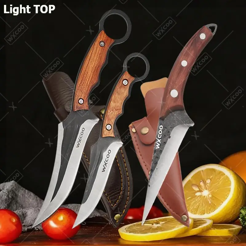 WXCOO Handgeschmiedetes Metzgermesser, Küchenmesser aus Edelstahl, Kochmesser mit vollem Tang-Fleischbeil zum Grillen