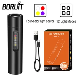 BORUiT V5 Mini LED Flashlight TYPE-C Rechargeable Lamp Waterproof Outdoor Fishing Torch Camping Lantern with Magnet Purple Light