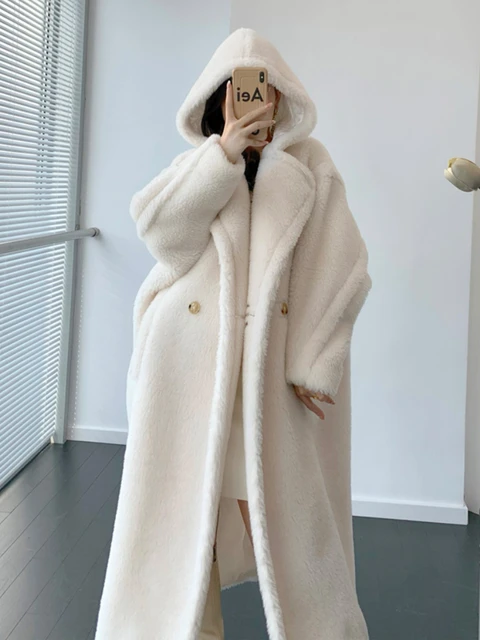 New Women Big Size Hooded Teddy Bearskin Fur Coat Long Alpaca Wool Coat Loose Lapel Long Sleeve Female Clothing Autumn Winter AliExpress