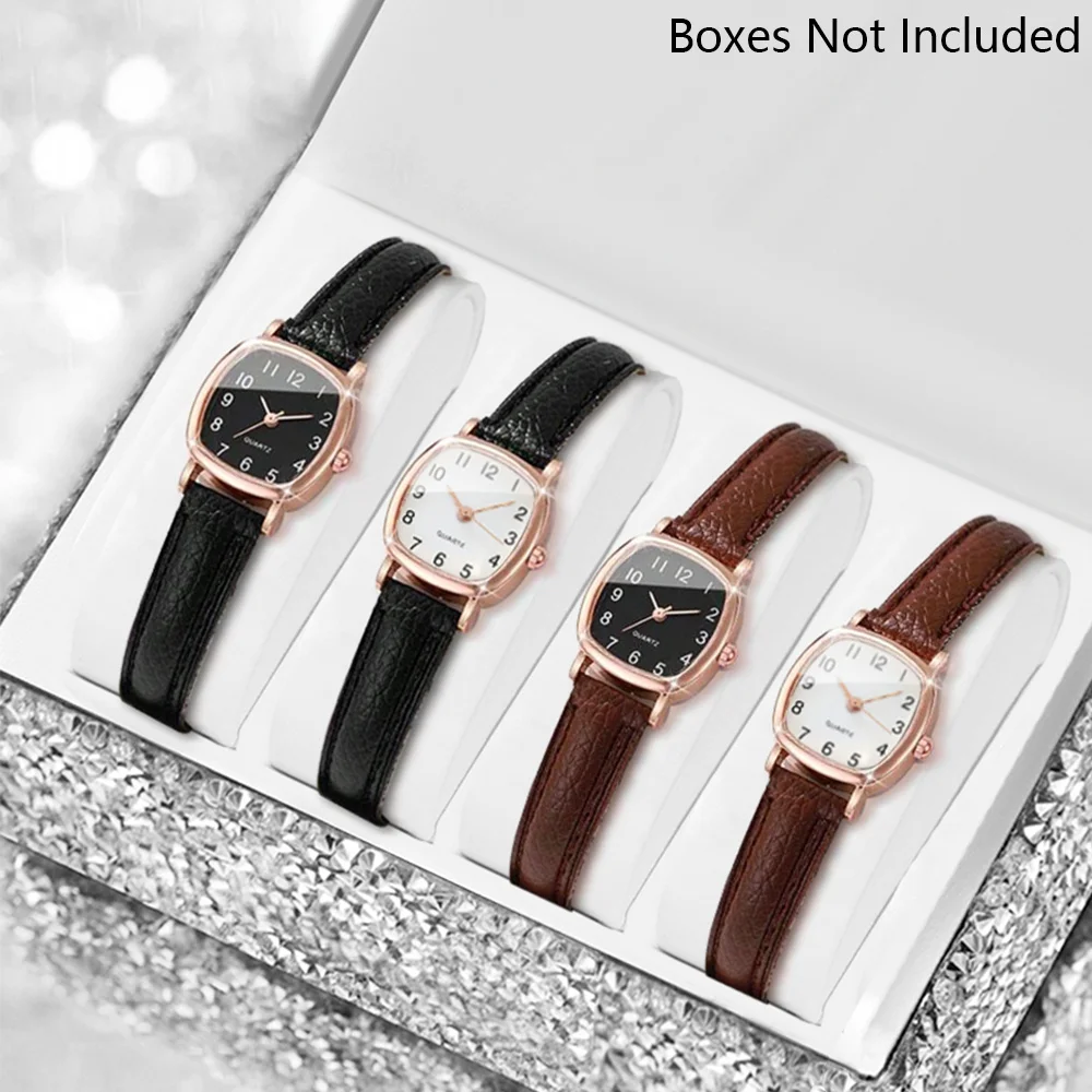 4 pieces of watches, fashionable  ladies' quartz wristwatches, small‑square compact and exquisite watches for female students