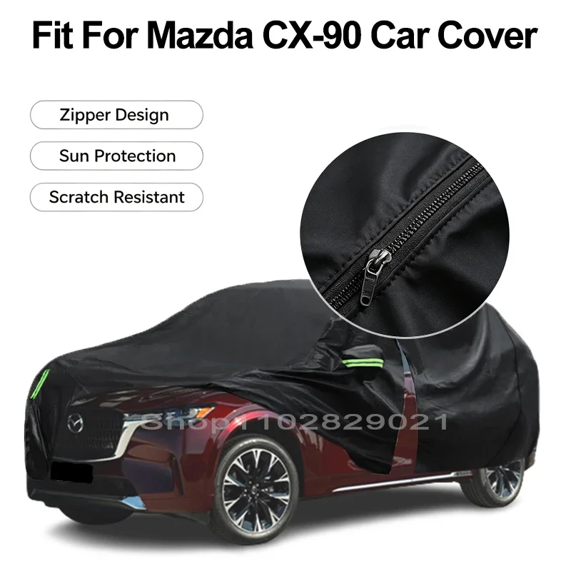 Zipper Door Waterproof Car Cover For Mazda CX-90 Windproof Dustproof UV Protection All Weather Auto Protector