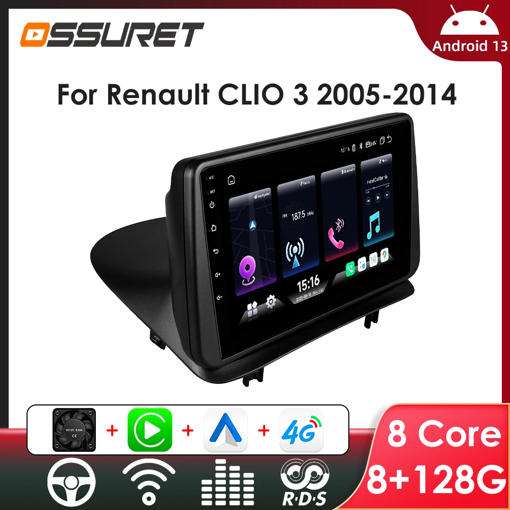 Lettore intelligente autoradio Android per Renault CLIO 3 2005 -2014 Android Auto Wireless CarPlay Multimedia Audio schermo da 9 pollici