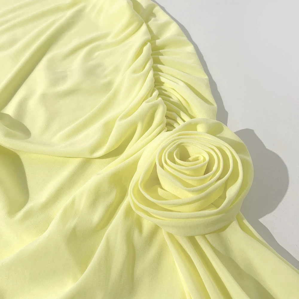 Spring 2024 New Women's Dress Y2k Stereoscopic Flower Decoration Pleated Slim Irregular Hem Round Neck Sleeveless Long Dresses