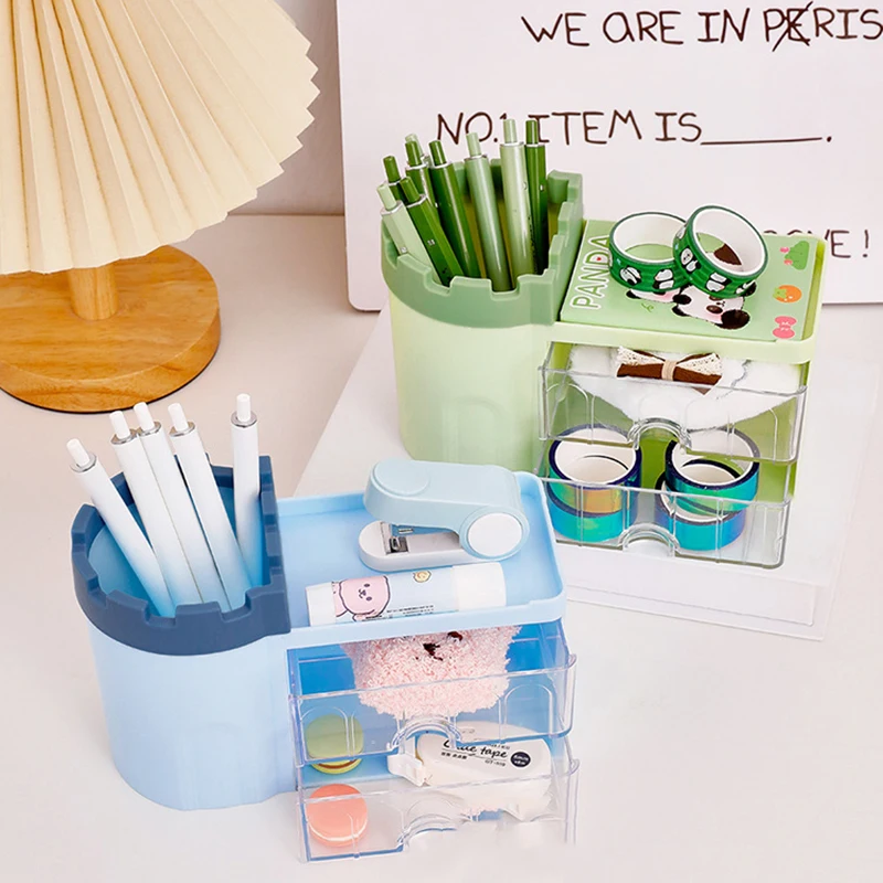 多用途文具化粧品収納ボックスデスクトップオーガナイザーペンホルダー引き出しタイプ複数のコンパートメント防塵棚