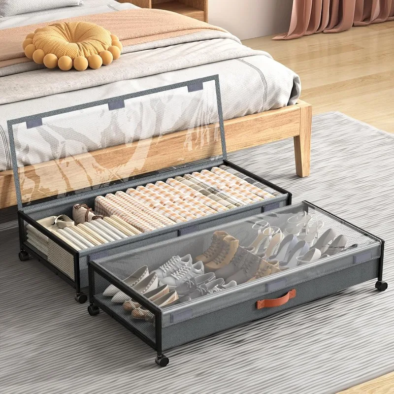 

Under Bed Storage with Wheels, XXXL Larger Under Bed Storage Containers with Clear Lids, 36'' Lengthen Under Bed Shoe Organizer