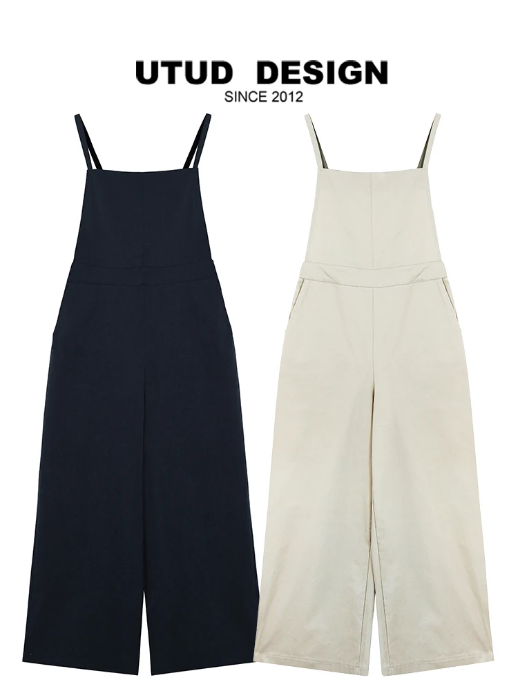 

UTUD DESIGN American Pure Color Strap Jumpsuit Women's Spring Summer New Loose Slimming Casual Long Pants Trendy