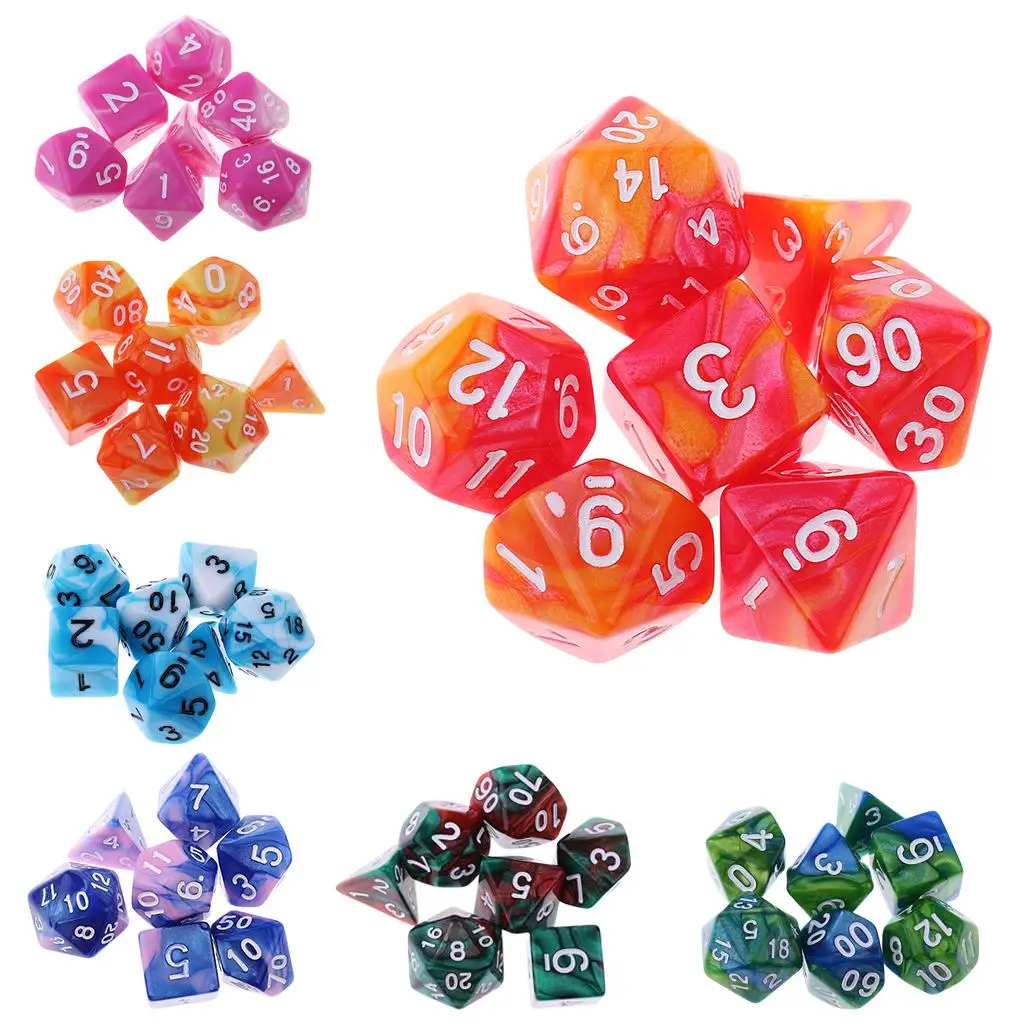 7PCS Polyhedral Dice Toy 16mm D20 D12 D10 D8 D6 D4 for Dungeons & Dragons Board Games Blue Pink Dice play toys for children