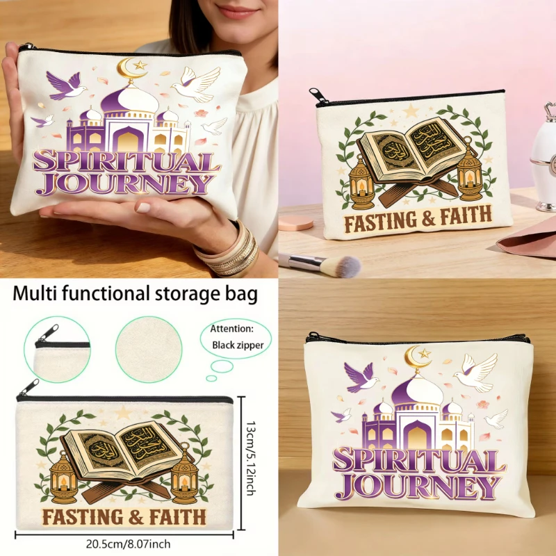 2 Stück Aufbewahrungstasche mit Eid al Fitr-Motiv, Kosmetik-Aufbewahrungstasche, handgehaltene multifunktionale Canvas-Tasche von Eid al Fitr