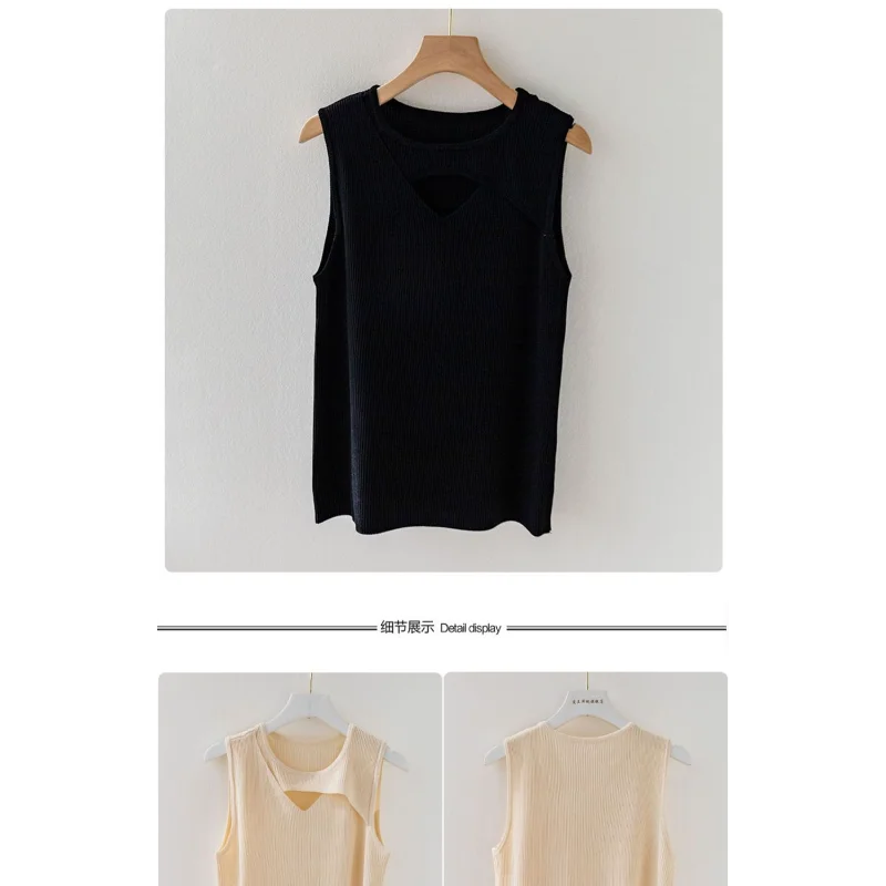 เสื้อกล้ามผ้าไหมน้ำแข็งสำหรับผู้หญิง แบบเว้าหลัง ทรงหลวม เซ็กซี่ ไม่มีแขน