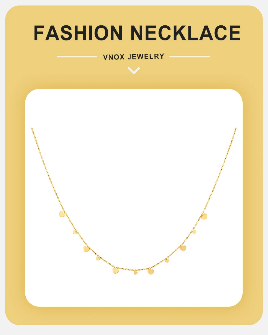 Vnox Minimalistische 18K PVD-vergoldete Herz-Halsketten für Damen, Edelstahl-Choker, Schlüsselbein-Kette, Party- und Alltagsschmuck – Detail 1
