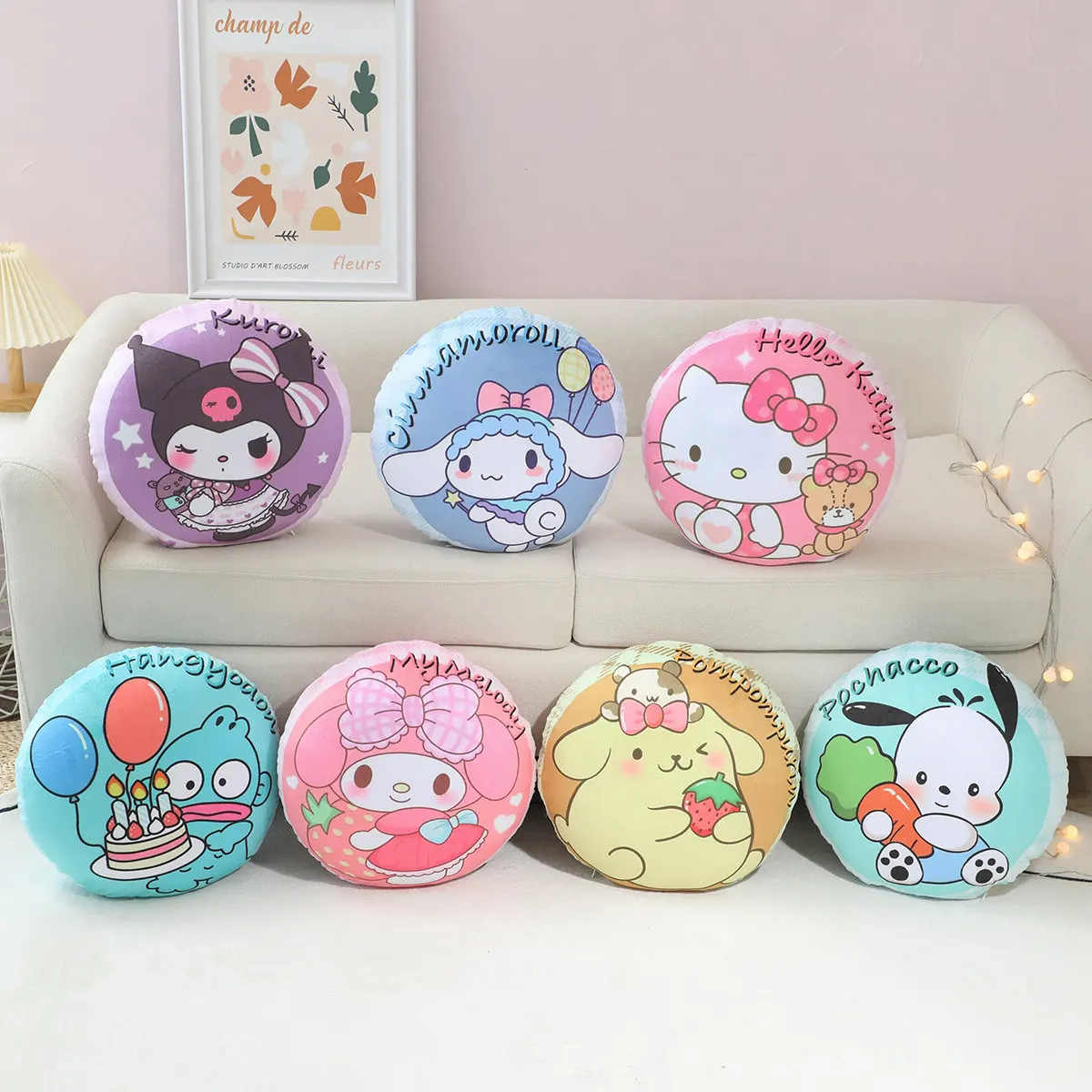 Sanrio Round Pillow Kuromi My Melody Japanese Style Double-sided Printed Cushion Sofa Bed Throw Pillow Home Decor Washable