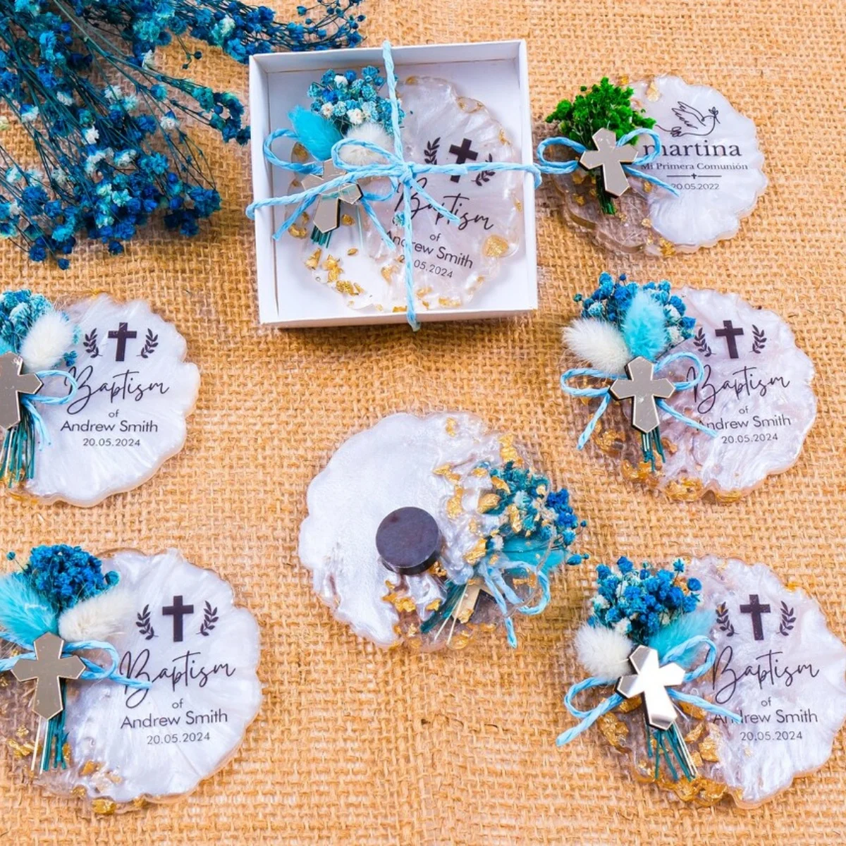 Epoxy Magnet Baptism Favors for Guests, First Communion, Quinceanera Favors, Sweet 16 Magnet Favor, Baby Shower Fridge Magnet Gi