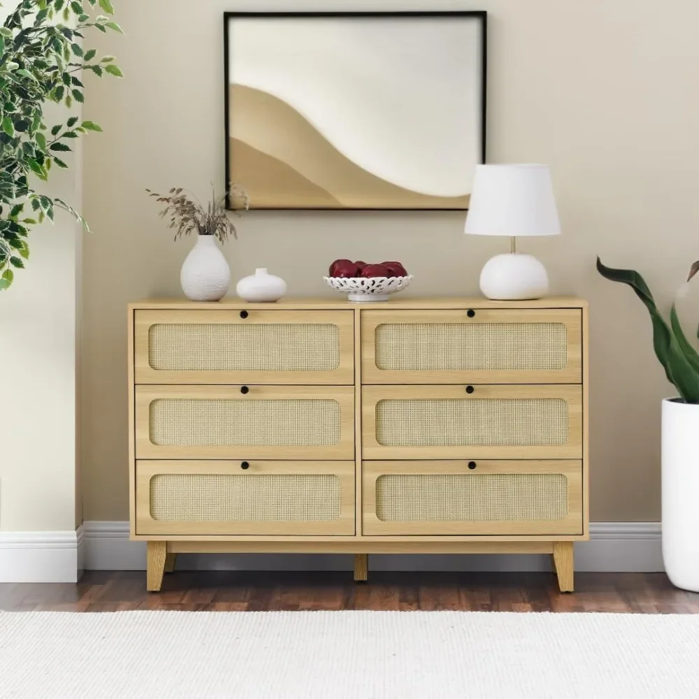 

Rattan Dresser for Bedroom with 6 Drawers,Modern Cannage Rattan Wood Closet Chest of Drawers,Storage Dresser for Closet, Bedroom