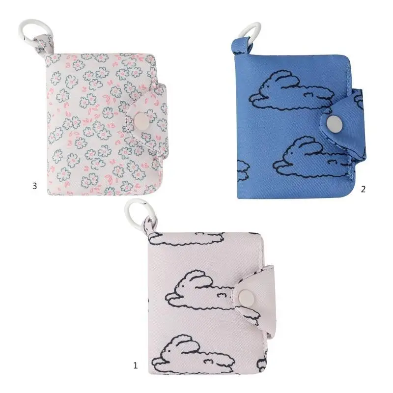 

E8BD Creative Coin Purse and Cable Portable Florals/Rabbit Printed Wallet Small Storage Bag for Girls Daily Use