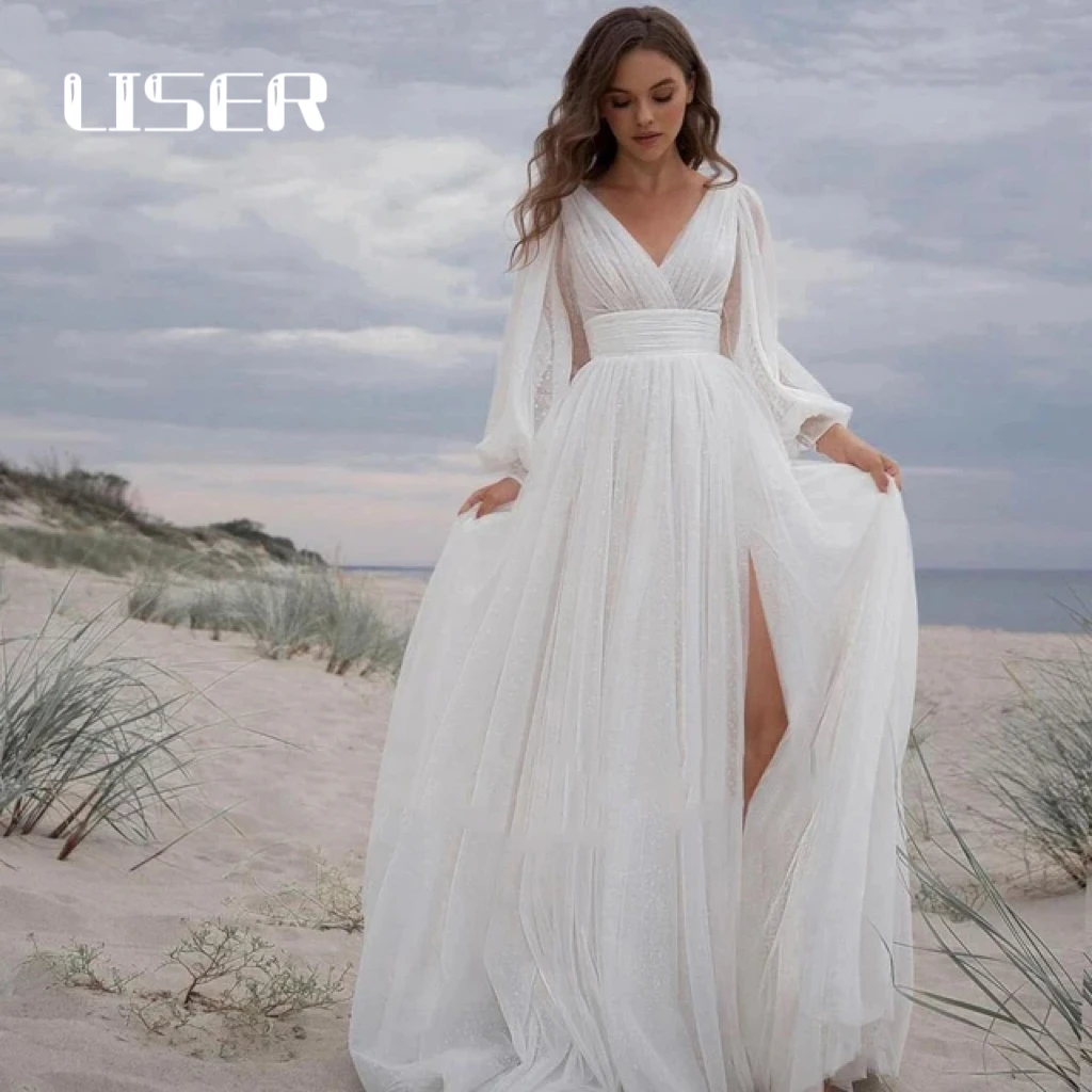 LISER Korea Style Wedding Dress A-LINE Square Collar Wedding Dresses vestido de noiva Sleeveless Wedding Gown Backless Bridal Go