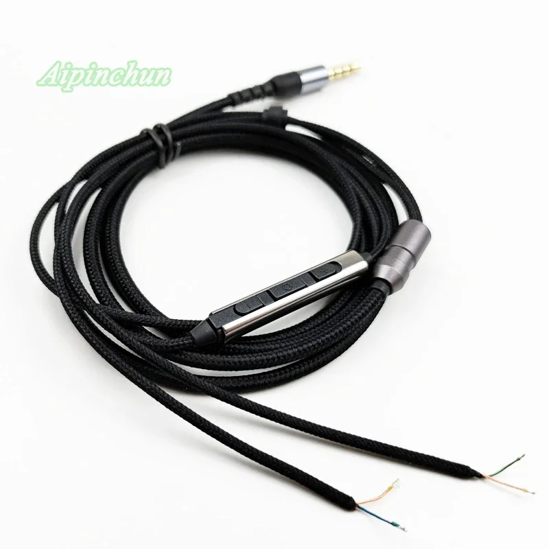 3,5mm 4-Pole Jack DIY Kopfhörer Kabel Kopfhörer Reparatur Ersatz Nylon Tuch Draht Kabel mit Mic Dicken Durchmesser 3,0mm Schwarz