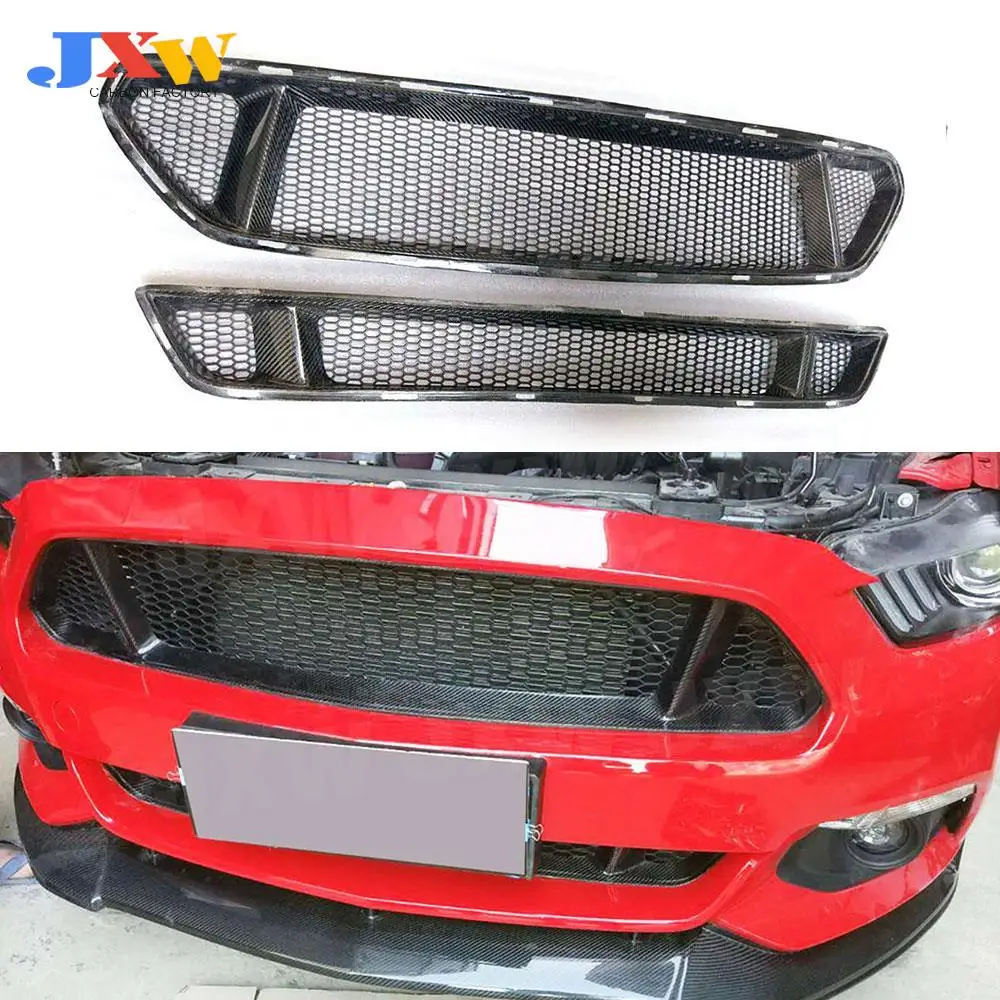 

Carbon Fiber / FRP Car Front Bumper Mesh Grille Honeycomb Grills Cover For Ford Mustang 2015 2016 2017 Car Styling