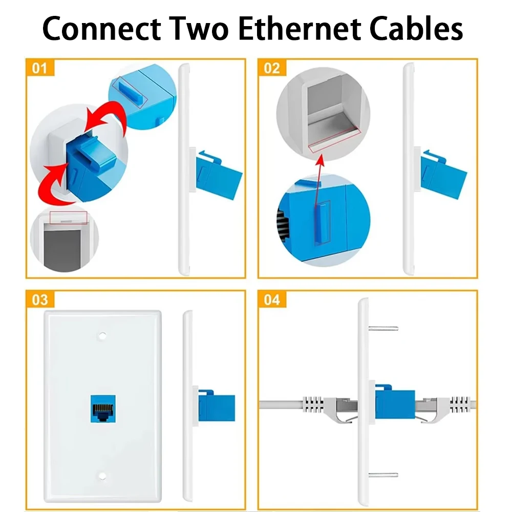 1PC Cat6 RJ45 Keystone Jack Wall Plate Female to Female Inline Coupler Insert Ethernet Faceplate For LAN Network Cabling Wiring