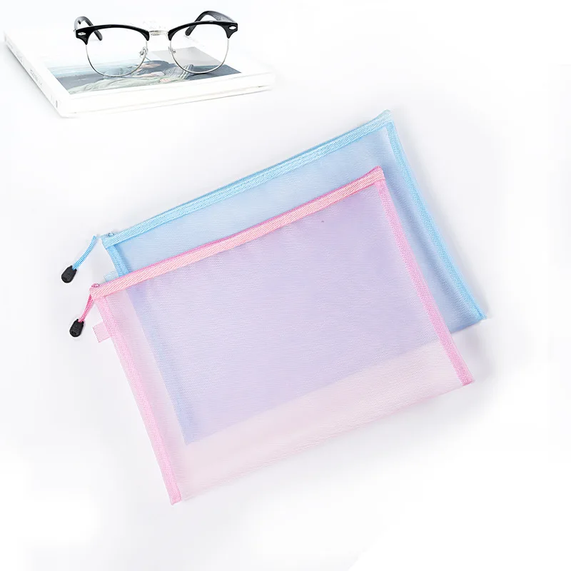 A4 Makeup Bags Visible Nylon Mesh Cosmetic Storage Bags 33x25cm File Data Bags Students Study Bag Office File Storage Bag