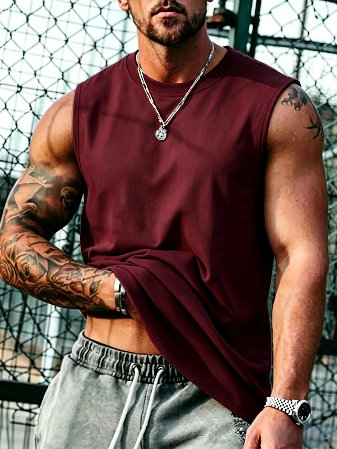 Men Breathable Sleeveless T-Shirt Quick Dry Lightweight Anti-Pilling Crew Neck Casual Gym Workout Tank Top